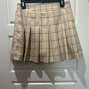 Plaid Pleated Tan Skirt